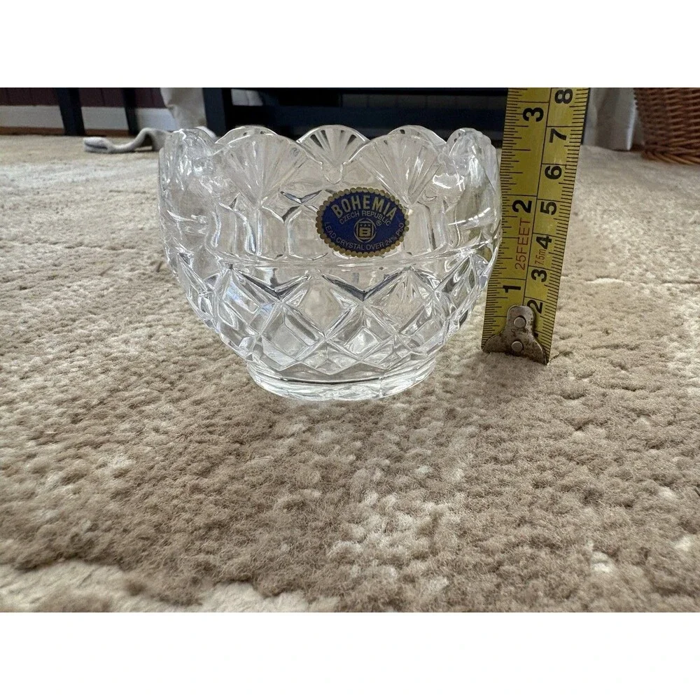 Bohemia Czech Republic Lead Crystal Bowl 24% PbO Scalloped Cut Glass Dish